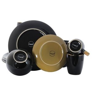 Elama Cambridge Grand 16 Piece Dinnerware Set in Luxurious BlackTaupe 2