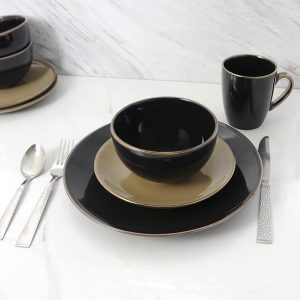 Elama Cambridge Grand 16 Piece Dinnerware Set in Luxurious BlackTaupe 3