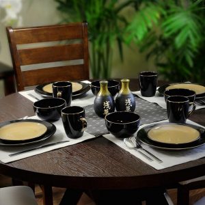 Elama Cambridge Grand 16 Piece Dinnerware Set in Luxurious BlackTaupe 4
