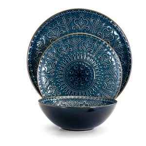 Elama Deepsea Mozaic 16 Piece Round Stoneware Dinnerware Set in Sea Blue 2