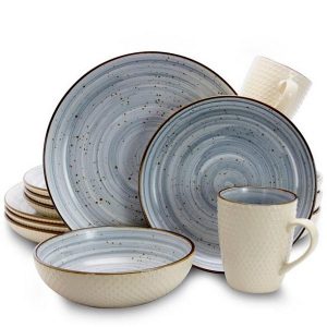 Elama EL-MELLOWBLUE Mellow Dinnerware Set in Powder - Blue - 16 Piece