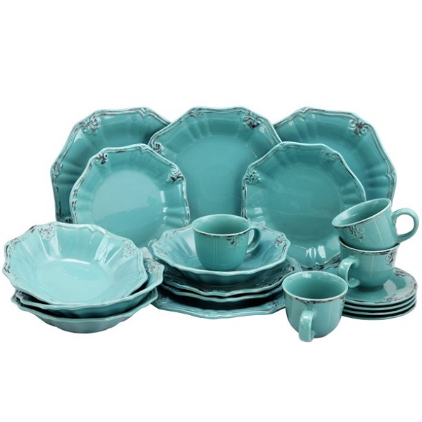 Elama Fleur De Lys 20-Piece Dinnerware Set in Turquoise 3 Elama Fleur De Lys 20-Piece Dinnerware Set in Turquoise