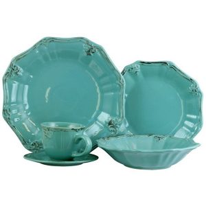 Elama Fleur De Lys 20-Piece Dinnerware Set in Turquoise 7 Elama Fleur De Lys 20 Piece Dinnerware Set in Turquoise 2