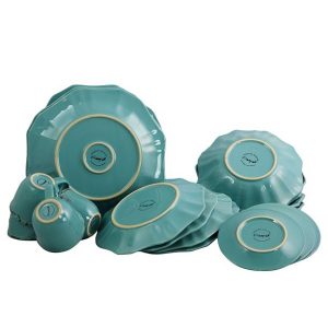 Elama Fleur De Lys 20-Piece Dinnerware Set in Turquoise 8 Elama Fleur De Lys 20 Piece Dinnerware Set in Turquoise 3