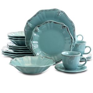 Elama Fleur De Lys 20-Piece Dinnerware Set in Turquoise 9 Elama Fleur De Lys 20 Piece Dinnerware Set in Turquoise 4