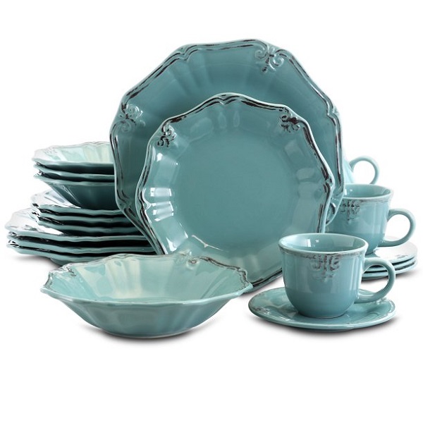 Elama Fleur De Lys 20-Piece Dinnerware Set in Turquoise 6 Elama Fleur De Lys 20-Piece Dinnerware Set in Turquoise - Image 4