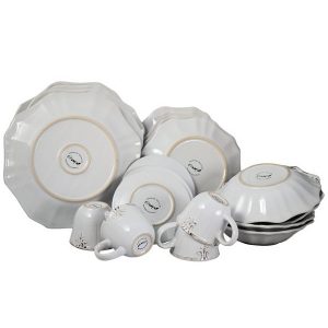 Elama Fleur De Lys 20 Piece Dinnerware Set in White 2