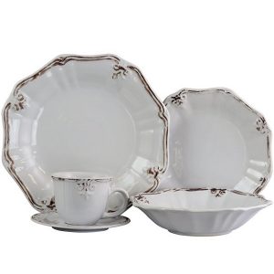 Elama Fleur De Lys 20 Piece Dinnerware Set in White 3
