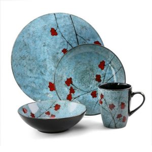 Elama Floral Accents 16 Piece Dinnerware Set in Blue 2