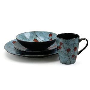 Elama Floral Accents 16 Piece Dinnerware Set in Blue 4