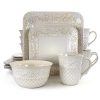 Elama Ivory Lotus 16 Piece Square Dinnerware Set 1