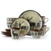 Elama Majestic Elk 16 Piece Luxurious Stoneware Dinnerware with Complete Setting for 4 1