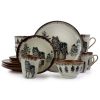 Elama Majestic Wolf 16 Piece Luxurious Stoneware Dinnerware with Complete Setting for 4 1