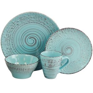 Elama Malibu Waves 16 Piece Dinnerware Set in Turquoise 2