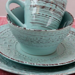 Elama Malibu Waves 16 Piece Dinnerware Set in Turquoise 3