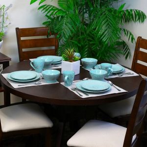 Elama Malibu Waves 16 Piece Dinnerware Set in Turquoise 4