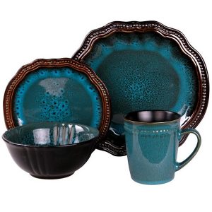 Elama Mystic Waves 16 Piece Dinnerware Set in Turquoise 2