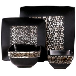 Elama Naina 16 Piece Double Bowl Stoneware Dinnerware Set in Black 2