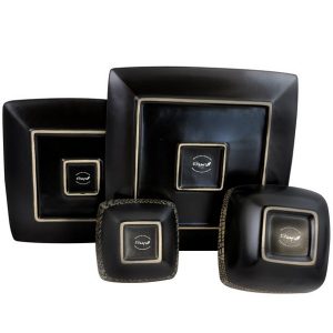 Elama Naina 16 Piece Double Bowl Stoneware Dinnerware Set in Black 3