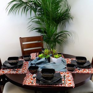 Elama Naina 16 Piece Double Bowl Stoneware Dinnerware Set in Black 4