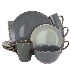 Elama Tahitian Grand 16 Piece Luxurious Dinnerware Set in Stone/Slate