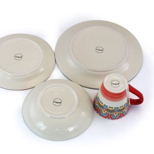 Elama Zen Red Mozaik 16 Piece Round Stoneware Dinnerware Set 2