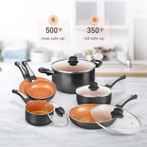 FGY 10 Piece Nonstick Copper Cookware Set Pots and Pans F15S 2