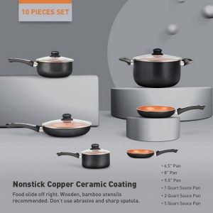 FGY 10 Piece Nonstick Copper Cookware Set Pots and Pans F15S 3