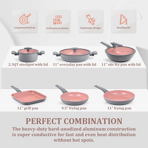 FGY 9 Pieces Nonstick Cookware Set Non - stick Pots and Pans with Lids F16B 6 FGY 9 Pieces Nonstick Cookware Set Non - stick Pots and Pans with Lids F16B - Image 4