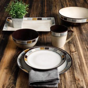 Gibson Elite 114338.16R Casa Gris 16 Piece Reactive Glaze Dinnerware Set Cream and Grey 2