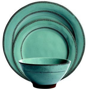 Gibson Elite 18 Piece Reactive Glaze Terracotta Dinnerware Set Teal 2