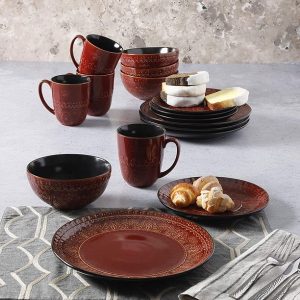 Gibson Elite Milanto Durable Stoneware Glazed 16 Piece Dinnerware Set Red 2