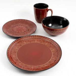 Gibson Elite Milanto Durable Stoneware Glazed 16 Piece Dinnerware Set Red 3
