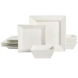 Gibson Home Everyday Hard Square 12-Piece White Dinnerware Set