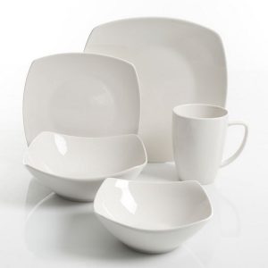 Gibson Zen Buffetware Ceramic 30 Piece Soft Square Dinnerware Set in White 2