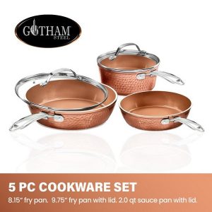 Gotham Steel Hammered Collection Pots and Pans Set, 5-Pieces G16E