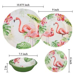 Gourmet Art 16 Piece Flamingo Heavyweight and Durable Melamine Dinnerware Set Service for 4. Includes Dinner Plates Salad Plates Dessert Plates and Bowls Everyday Use. 2