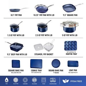 Granite Stone Blue 20 Piece Pots and Pans Set Nonstick Cookware G15U