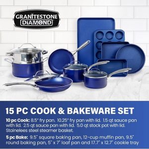 Granite Stone Classic Blue 15 Piece Pots and Pans Set Nonstick G15R 2