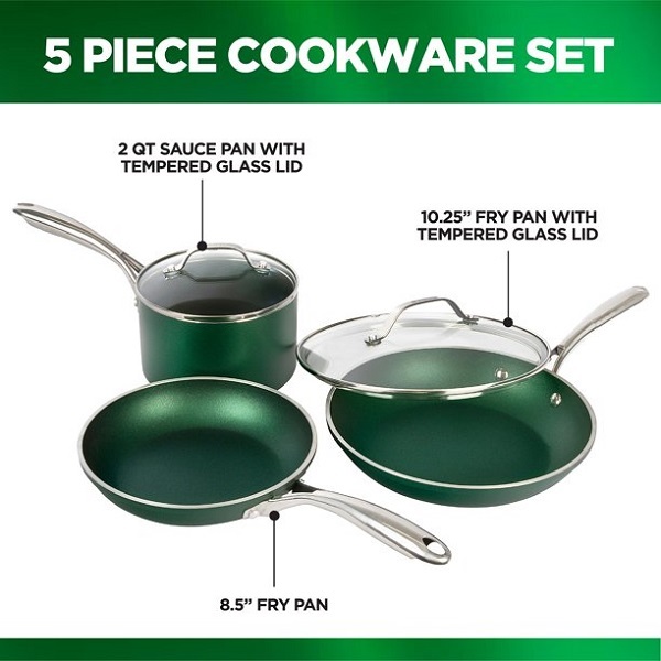 Granitestone Emerald Collection 5 Piece Cookware Set, Ultra Non-Stick G16U 5 Granitestone Emerald Collection 5 Piece Cookware Set, Ultra Non-Stick G16U - Image 3