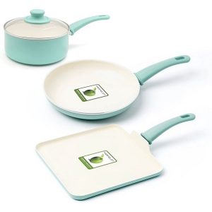 GreenLife Soft Grip Cookware Set, 4-Piece, Turquoise G17U