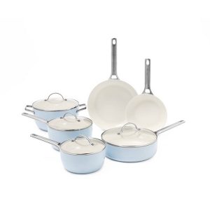 GreenPan Padova Ceramic Non-Stick 10-Piece Cookware Set, Light Blue G17A