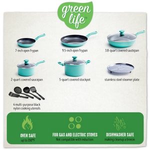 Greenlife Diamond Ceramic Non stick 13Pc Cookware Set G16A 2
