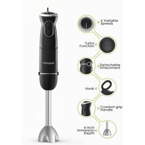 Homgeek 500W Immersion Hand Blender 6 Speed Electric Stick Blender H12T 2
