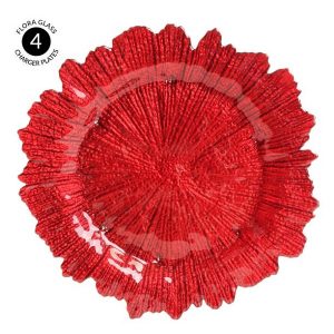 Koyal Wholesale Bulk Flora Glass Charger Plates Set of 4 Red Starburst Charger Plates Reef Charger Plates 3