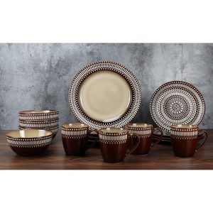 Lorren Home Trends 16 Piece Glazed Dinnerware Rust Service for 4 4