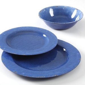 Mauna 12 pc Dinnerware Set Cobalt Blue Crackle Look Decal Melamine 2