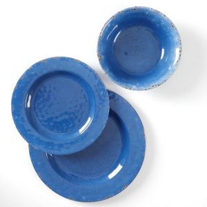Mauna 12 pc Dinnerware Set Cobalt Blue Crackle Look Decal Melamine 3