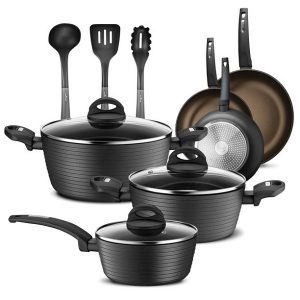 NutriChef Ridge Line Nonstick Kitchen Cookware Pots and Pan N16A