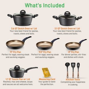 NutriChef Ridge Line Nonstick Kitchen Cookware Pots and Pan N16A 2